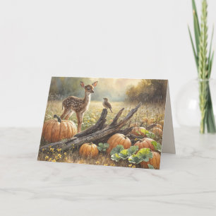 Birthday Autumn Fawn In a Pumpkin Patch Card