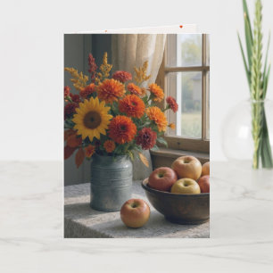 Birthday Autumn Floral Bouquet and Apples Card