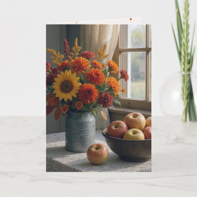 Birthday Autumn Floral Bouquet and Apples Card (Front)