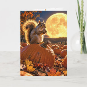 Birthday Autumn Squirrel and Harvest Moon Card