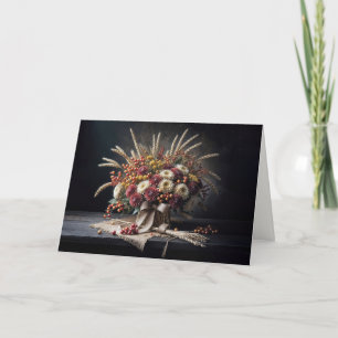 Birthday Autumn Wheat Stalks and Mum Bouquet  Card