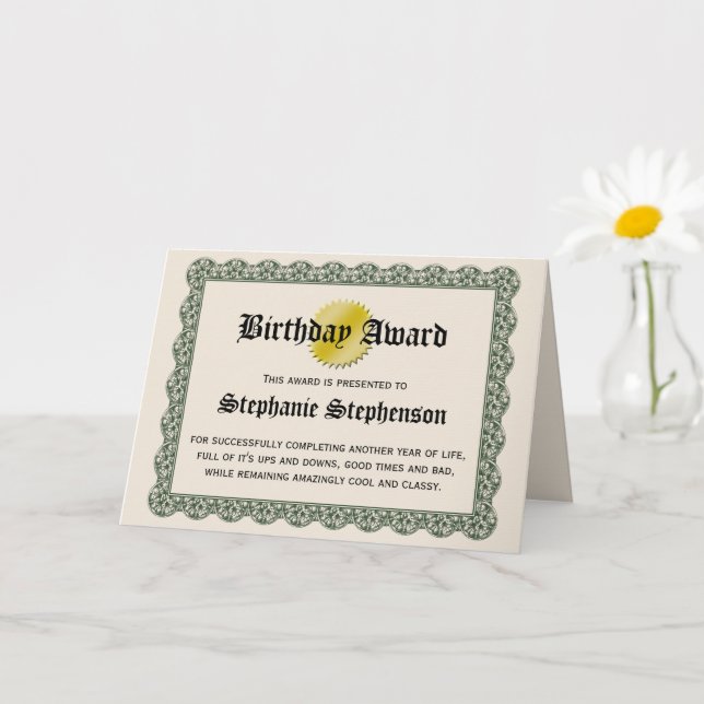 Birthday Award Certificate Appreciation Greeting Card (Small Plant)