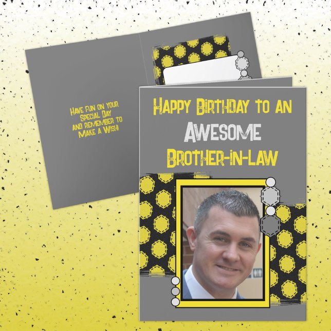 Birthday awesome brother in law photo grey yellow card (Creator Uploaded)