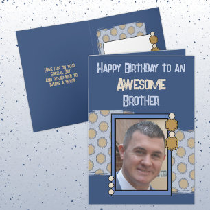 Birthday awesome brother photo blue brown card