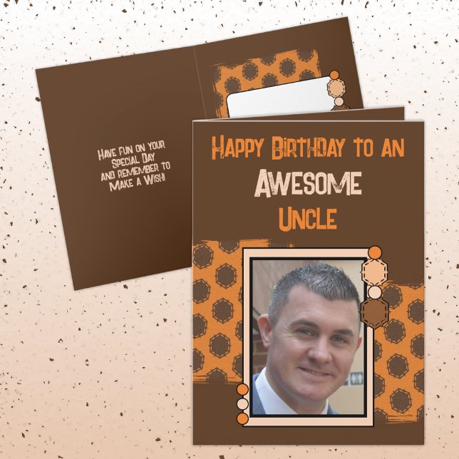 Birthday awesome uncle photo brown orange card (Creator Uploaded)