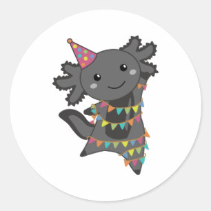 Birthday Axolotl Garland Classic Round Sticker