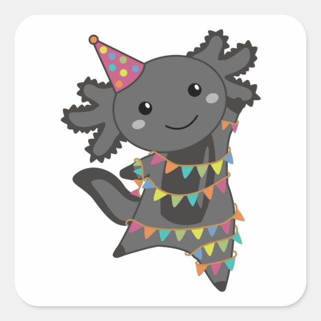 Birthday Axolotl Garland Square Sticker (Front)
