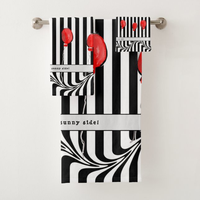 Birthday B&W Stripes w/Hearts, Balloons, & Quotes  Bath Towel Set (Insitu)