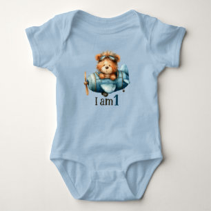 Birthday Baby Bear in Aeroplane Bodysuit