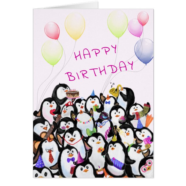 Birthday Baby Card Happy Penguins Party Your Text (Front)