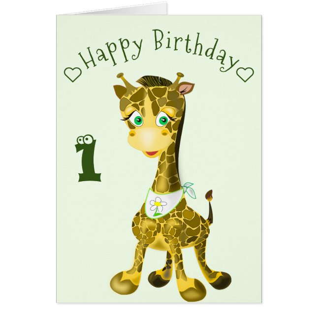 Birthday Baby Card with Baby Giraffe - Add Year (Front)