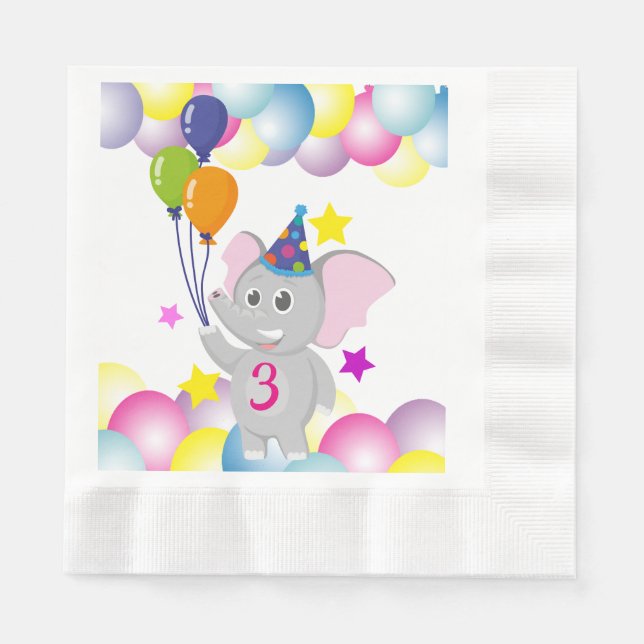 Birthday  Baby elephant with balloons Napkin (Front)
