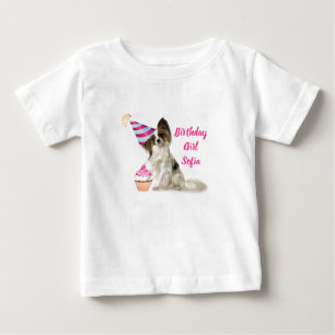 Birthday Baby Girl with Papillon Dog T-Shirt