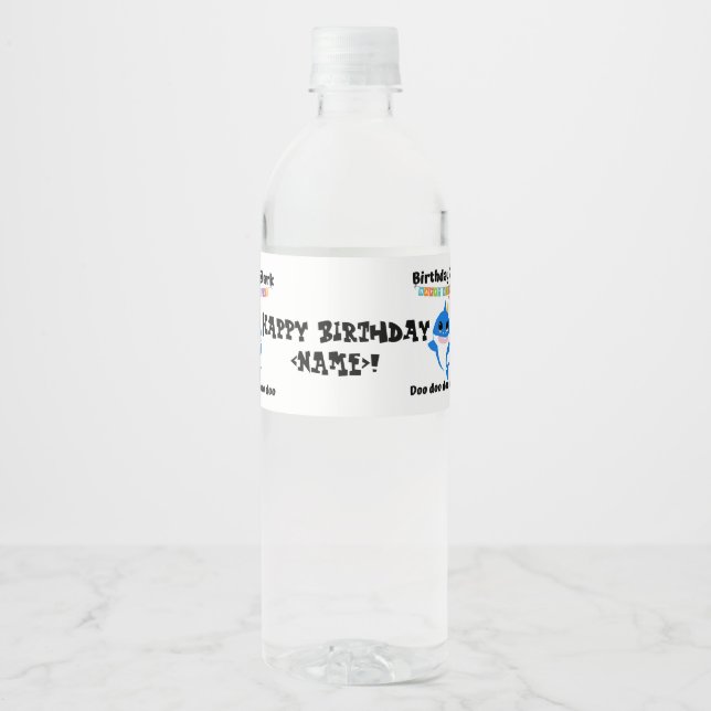 Birthday Baby Shark Water Bottle Label (Front)