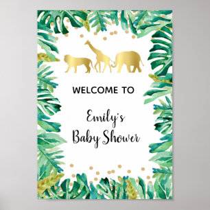 Birthday baby shower welcome sign jungle glitter