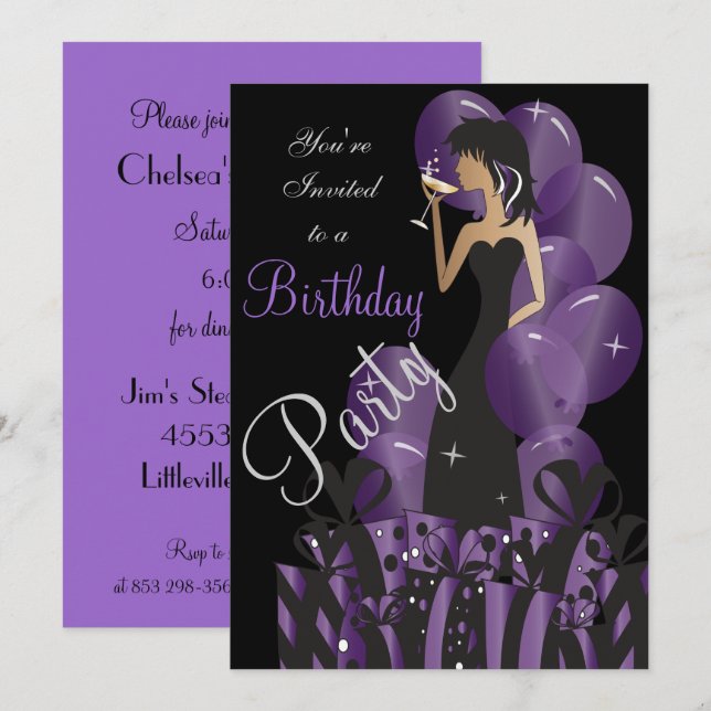 Birthday | Bachelorette Cocktail Girl's Party Invitation (Front/Back)