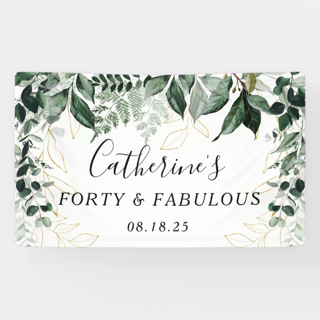 Birthday Backdrop, Watercolor Botanic Greenery  Banner (Horizontal)