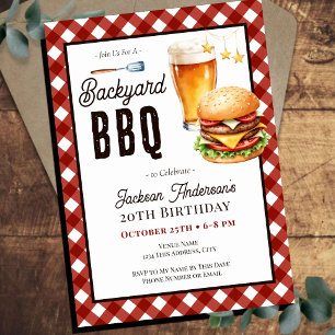 Birthday Backyard BBQ 20th Adult Party Invitation