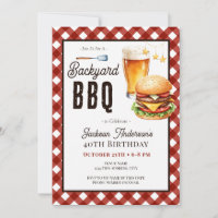 Birthday Backyard BBQ 40th Adult Party Invitation