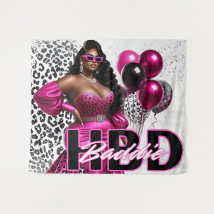 Birthday Baddie Black Woman Pink & Leopard Tapestry