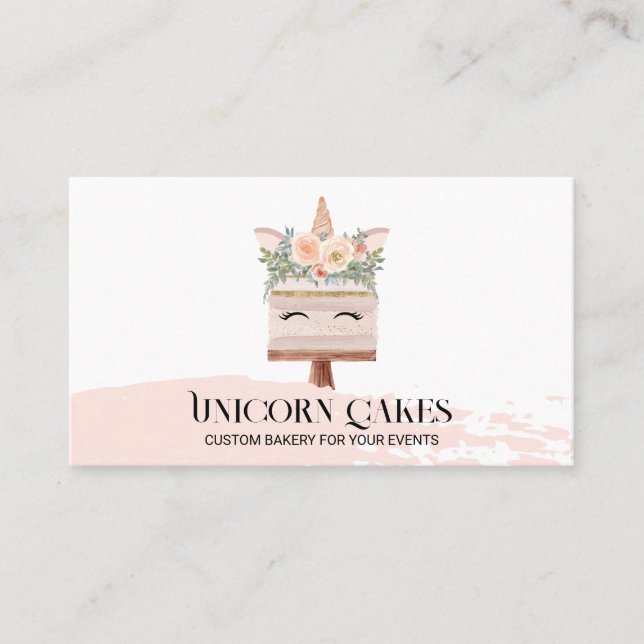 Birthday Bakery Unicorn Cake Blush Pink  Business Card (Front)