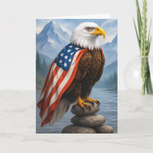 Birthday Bald Eagle Wearing an American Flag Cape Card
