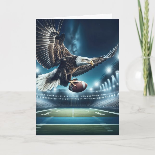 Birthday Bald Eagle With a Football Card (Front)