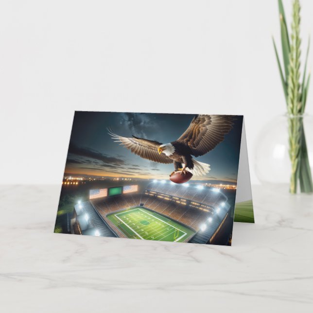 Birthday Bald Eagle With a Football Card (Front)