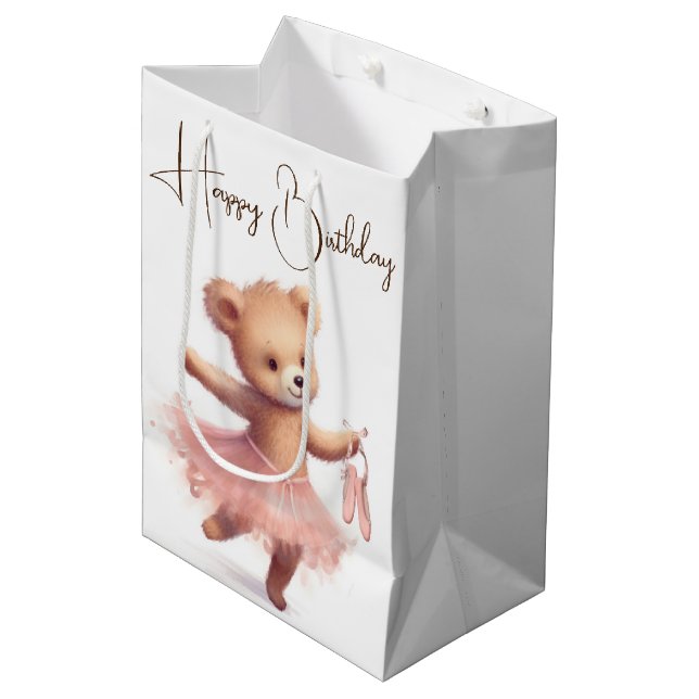 Birthday Ballerina Bear with Slippers Medium Gift Bag (Front Angled)