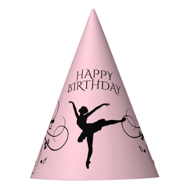 Birthday Ballerina Dancing with Music Notes Party Hat (Front)