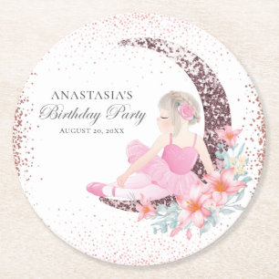 Birthday Ballerina Glitter Personalised Round Paper Coaster