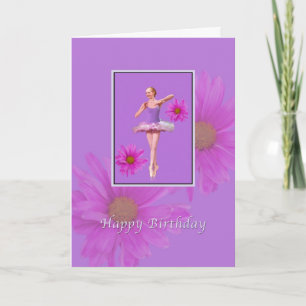 Birthday, Ballerina with Pink Daisies Card