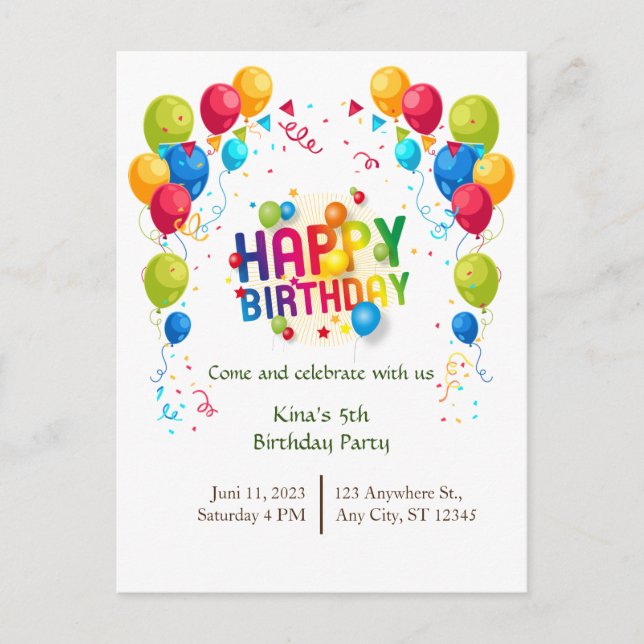 Birthday Ballons Postcard (Front)