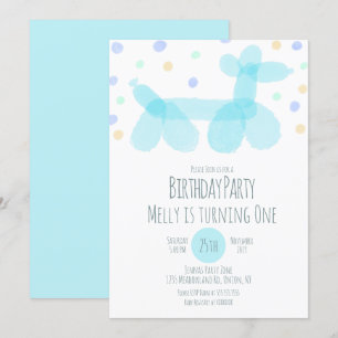 Birthday Balloon Animals Blue Pastel Invitation