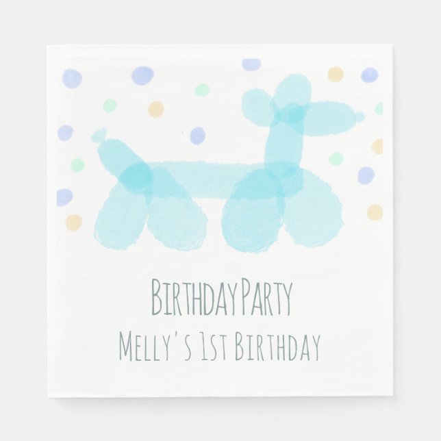 Birthday Balloon Animals Blue Pastel  Napkin (Front)