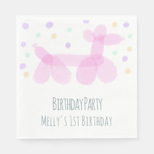 Birthday Balloon Animals Pink Pastel Napkins