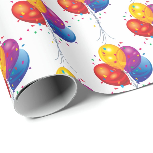 birthday balloon bouquet on white wrapping paper (Roll Corner)