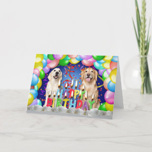 Birthday Balloon Drop - Golden Retrievers Card