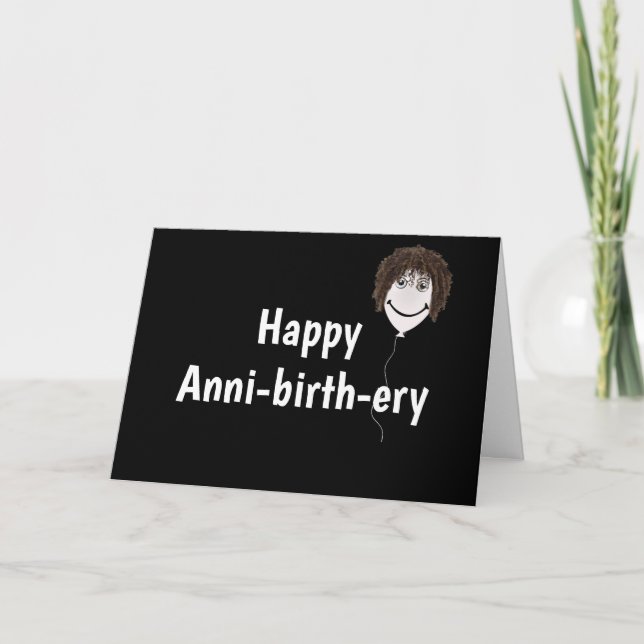 Birthday Balloon Face On Black  Card (Front)