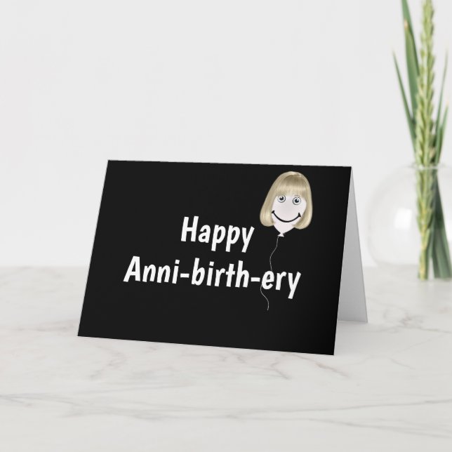 Birthday Balloon Face On Black Card (Front)
