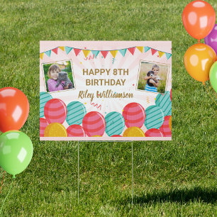 Birthday Balloon Gold Pink Confetti Photos Any Age Garden Sign