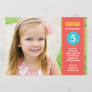 Birthday Balloon Photo Birthday Invitation - Coral