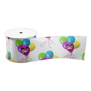 Birthday Balloon With Funny Face Satin Ribbon