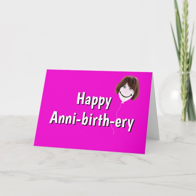 Birthday Balloon with Hair On Pink Card (Front)