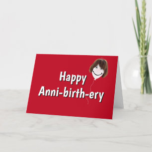 Birthday Balloon with Hair On Red Card