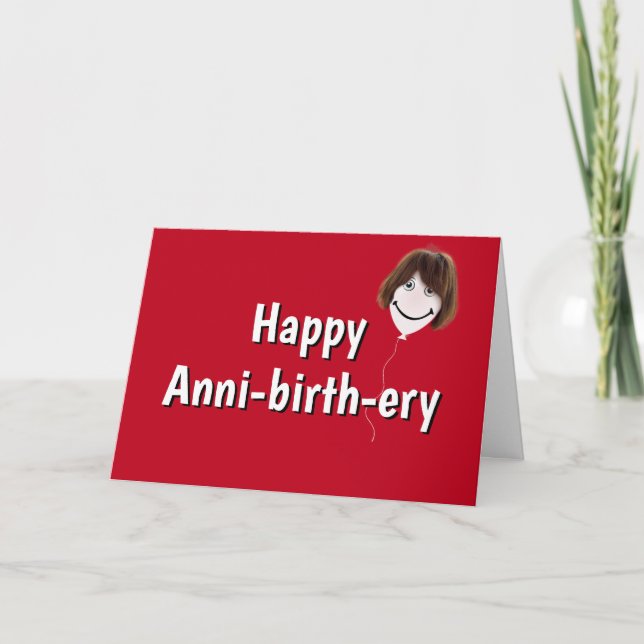 Birthday Balloon with Hair On Red Card (Front)