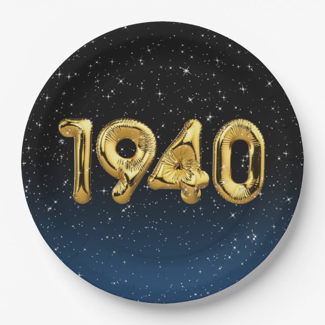 Birthday Balloons 1940 In Stars Paper Plate (Front)