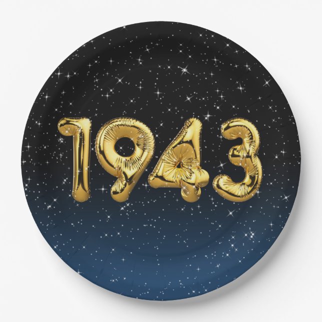 Birthday Balloons 1943 In Stars Paper Plate (Front)