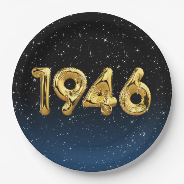 Birthday Balloons 1946 In Stars Paper Plate (Front)