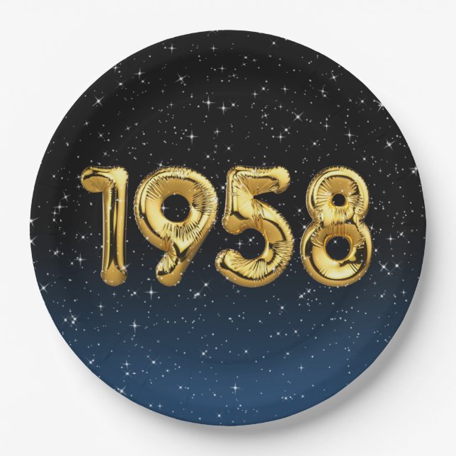 Birthday Balloons 1958 In Stars Paper Plate (Front)